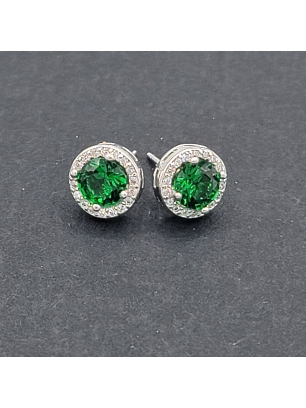Silver 925 Earrings With Green Crystals #2034